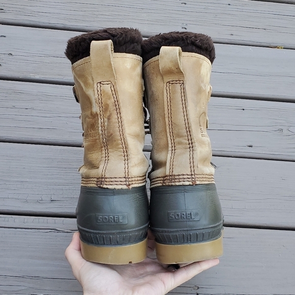 Vintage 90s Sorel Badger Leather Winter Snow Duck Boots Waterproof Wool Liner 10 - Picture 5 of 8